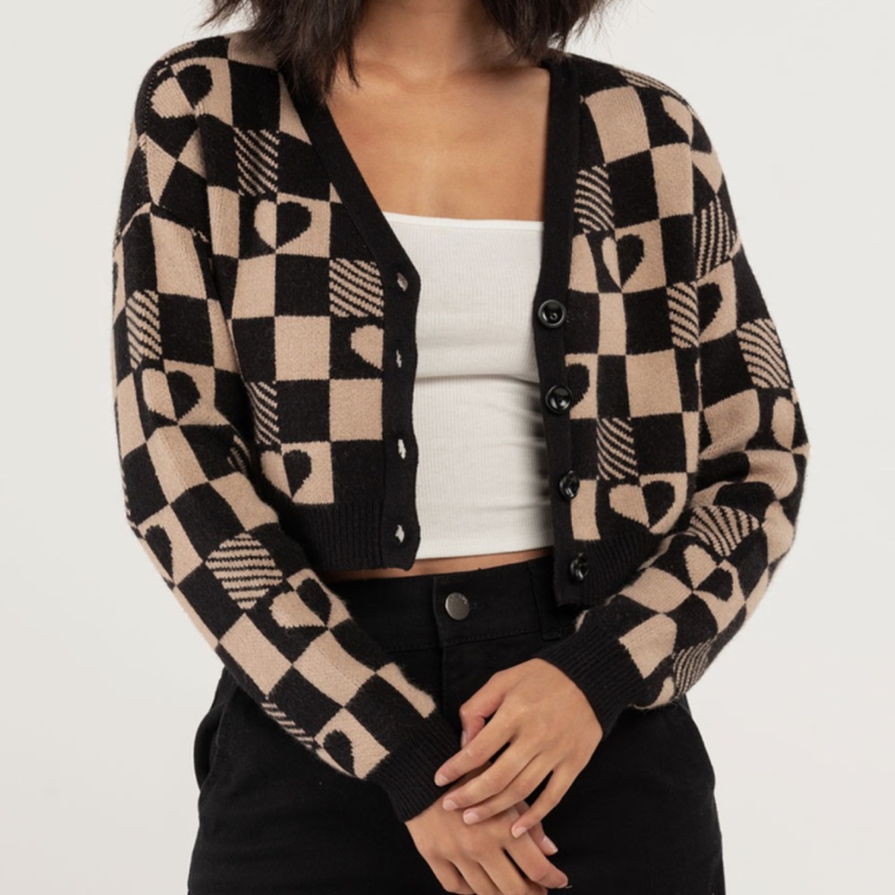 RSQ Checkered Heart Crop Cardigan 🖤